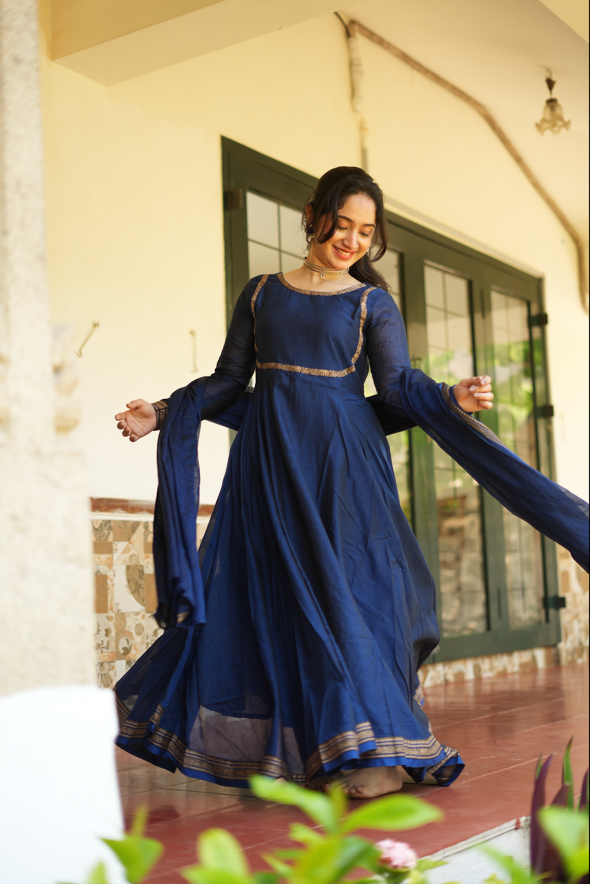 Indigo Grace – Blue Narayanpet Anarkali & Dupatta Set