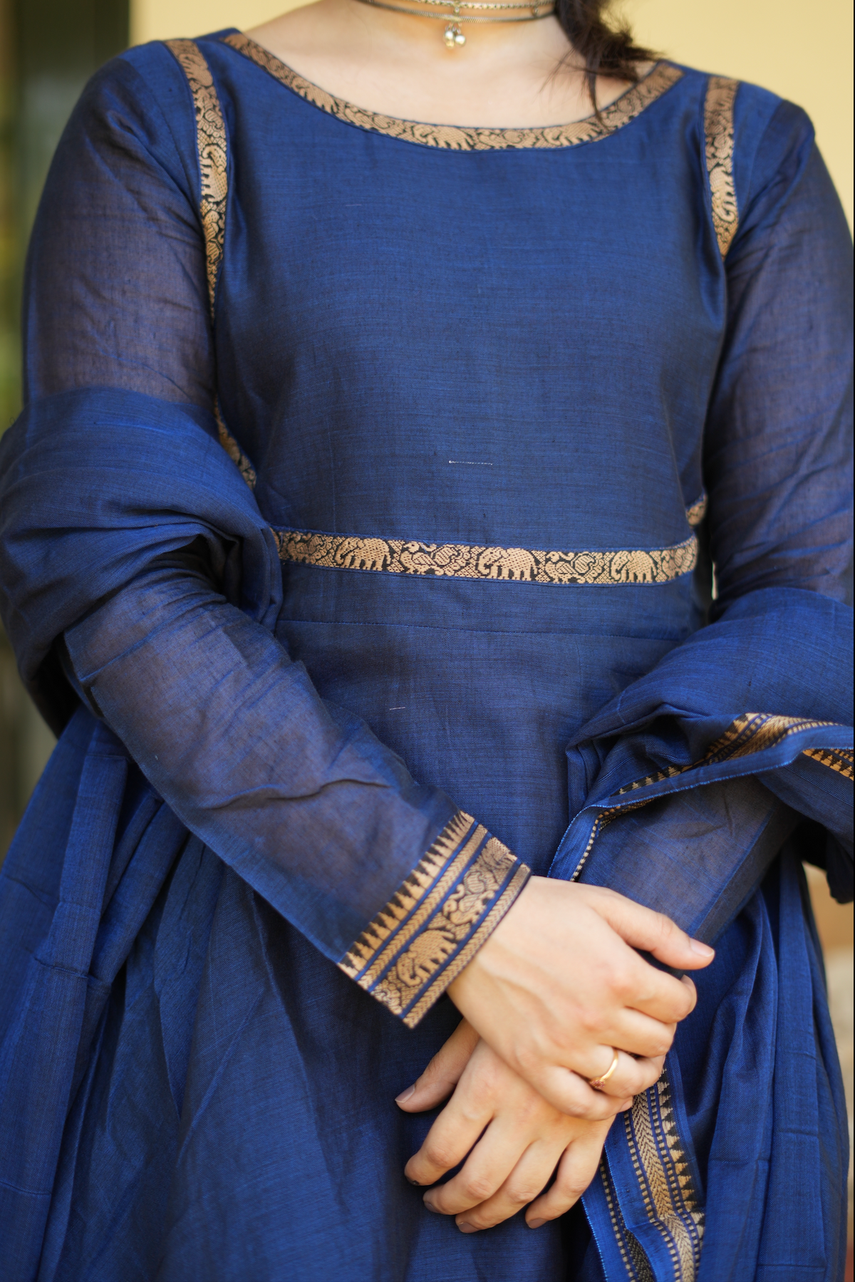 Indigo Grace – Blue Narayanpet Anarkali & Dupatta Set