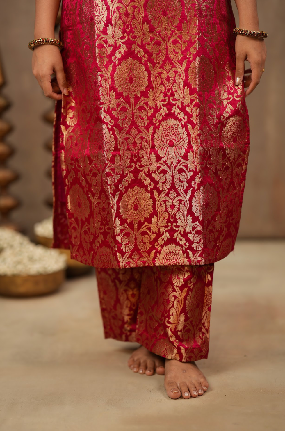 Harshvi – Cherry Banarasi Brocade Suit Set