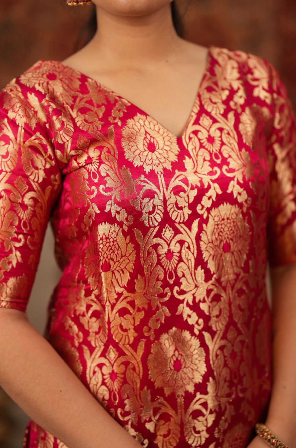 Harshvi – Cherry Banarasi Brocade Suit Set