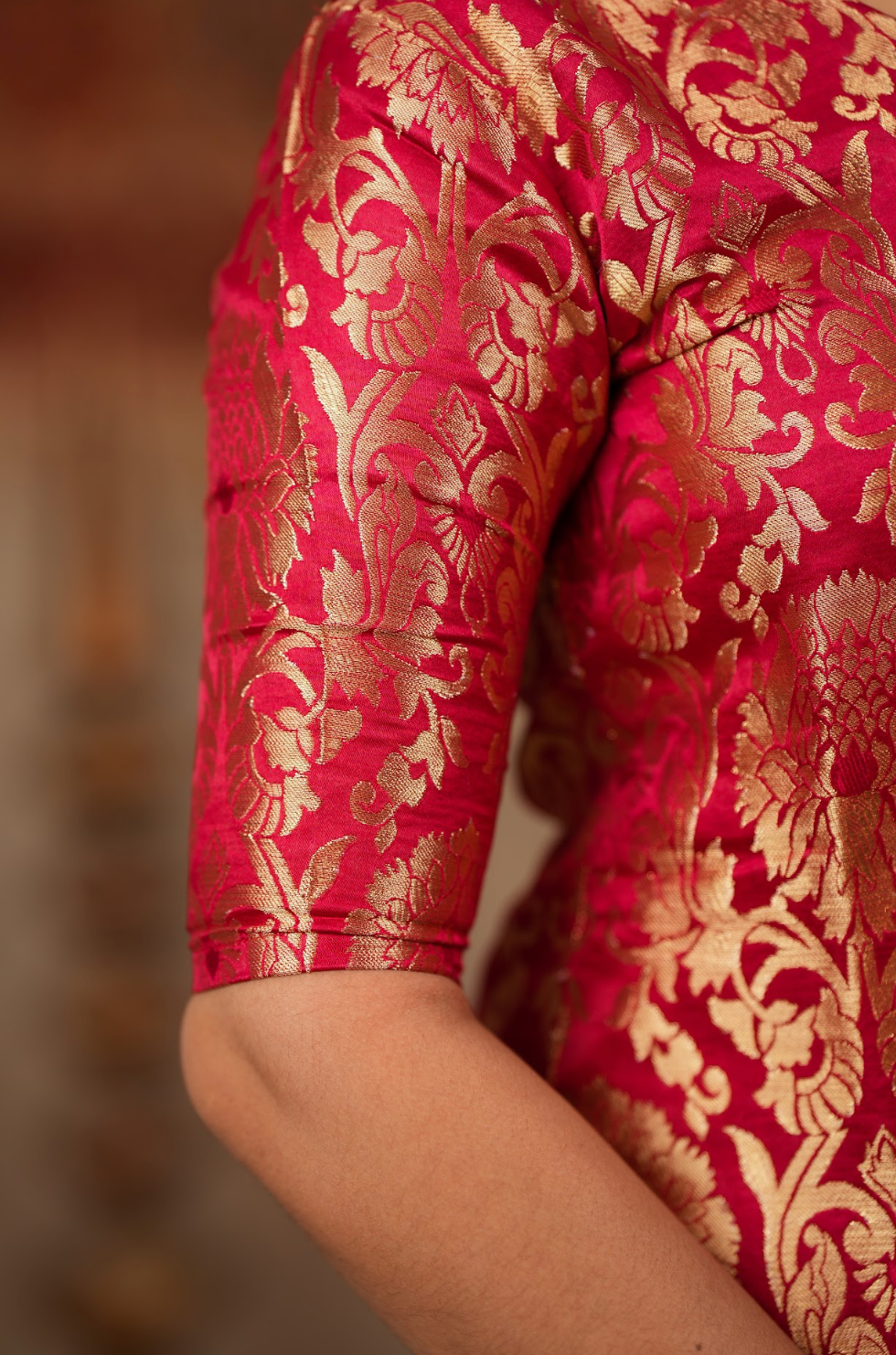 Harshvi – Cherry Banarasi Brocade Suit Set