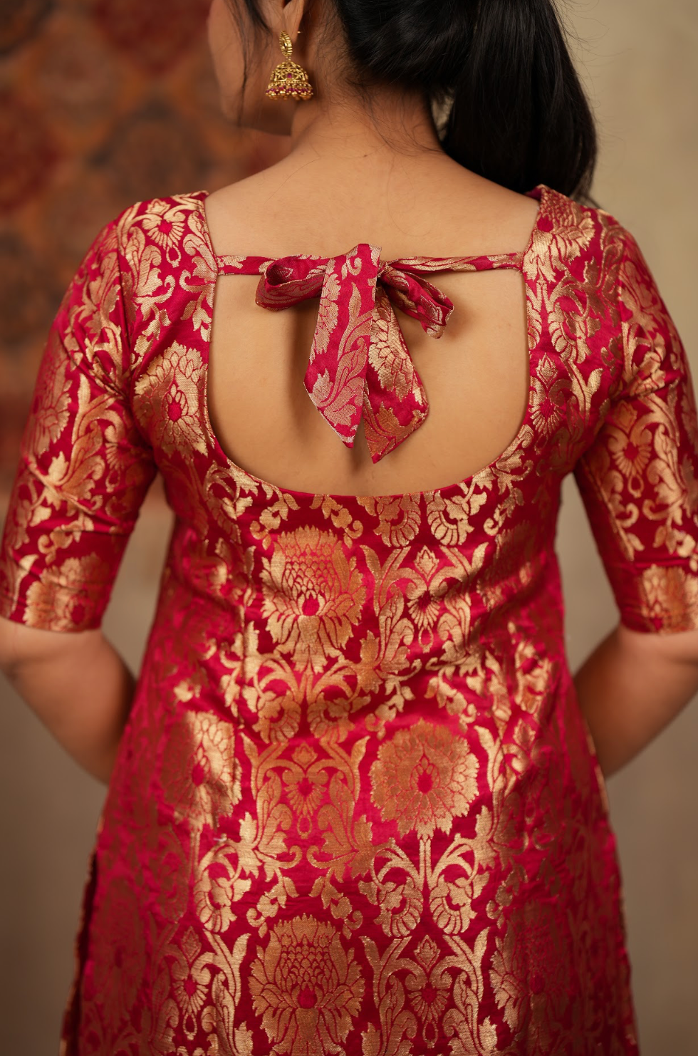 Harshvi – Cherry Banarasi Brocade Suit Set