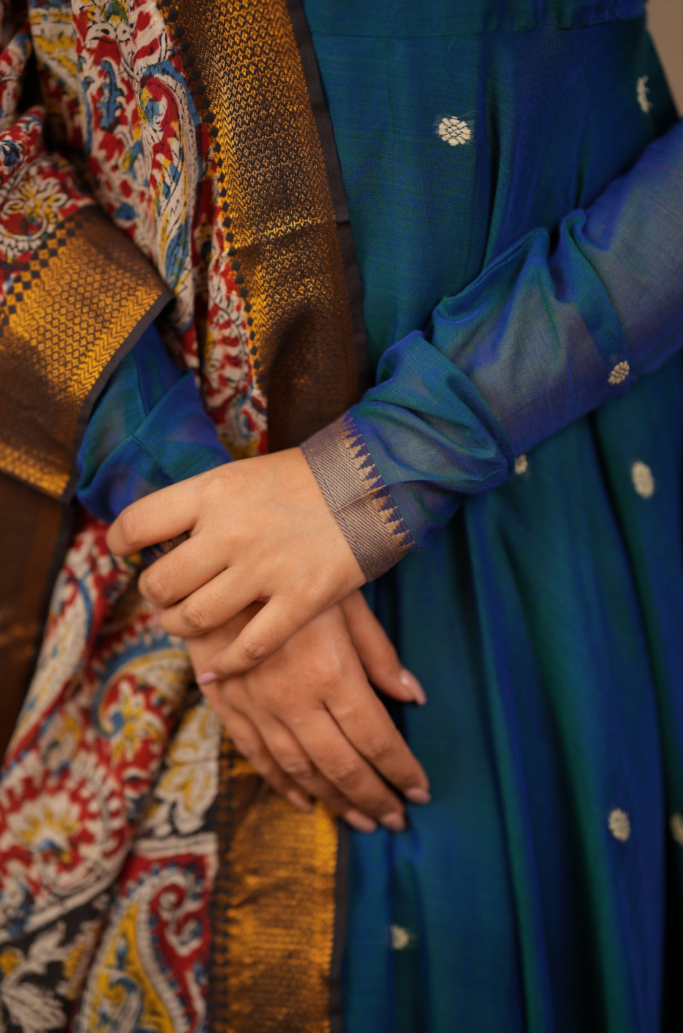 Tharika – Peacock Blue Narayanpet Kalamkari Anarkali Suit