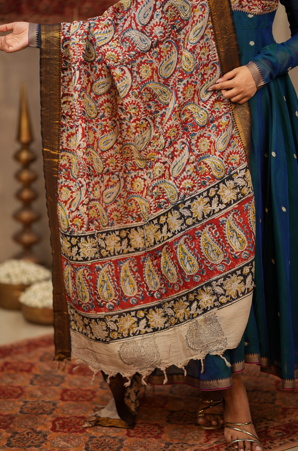Tharika – Peacock Blue Narayanpet Kalamkari Anarkali Suit