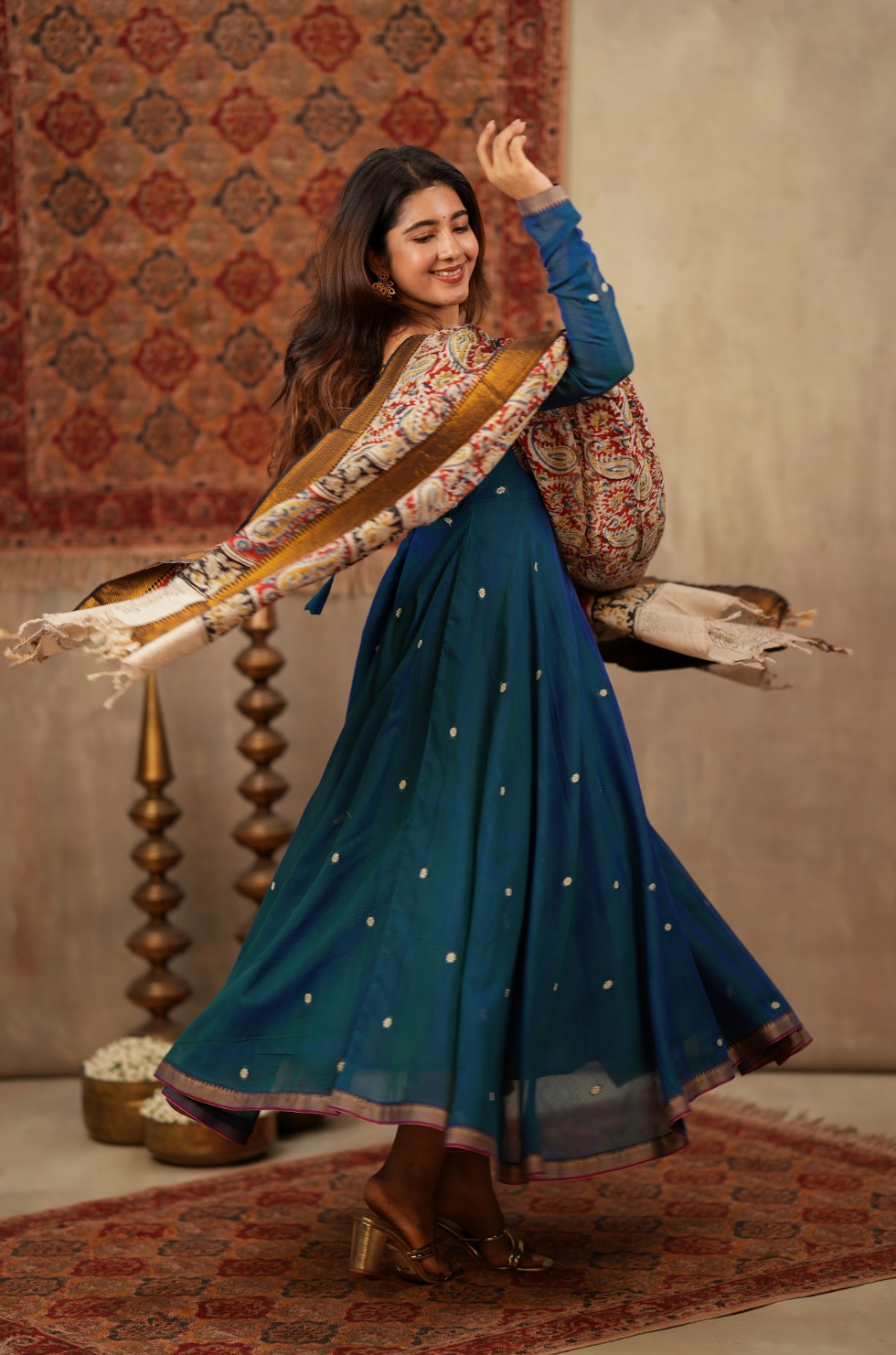 Tharika – Peacock Blue Narayanpet Kalamkari Anarkali Suit