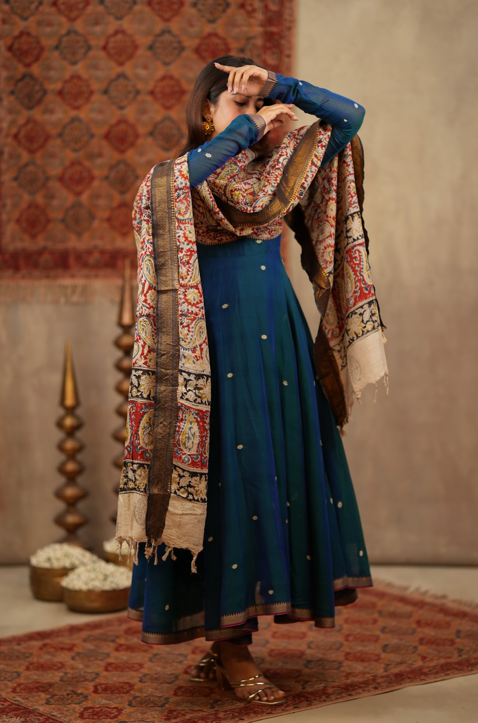 Tharika – Peacock Blue Narayanpet Kalamkari Anarkali Suit