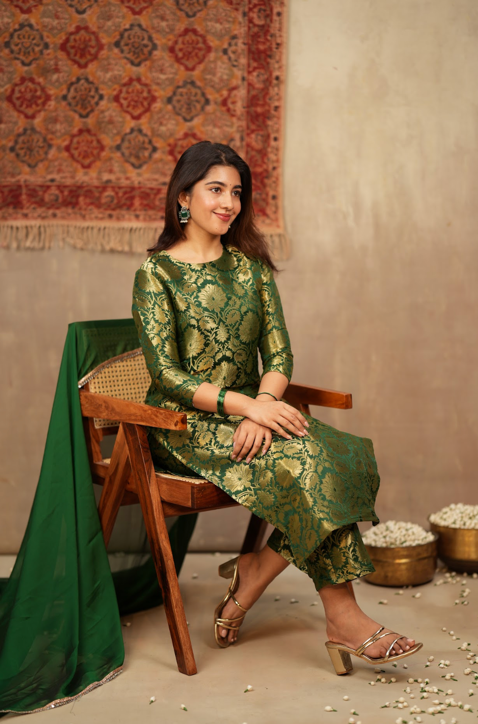 Harshvi – Emerald Banarasi Brocade Suit Set