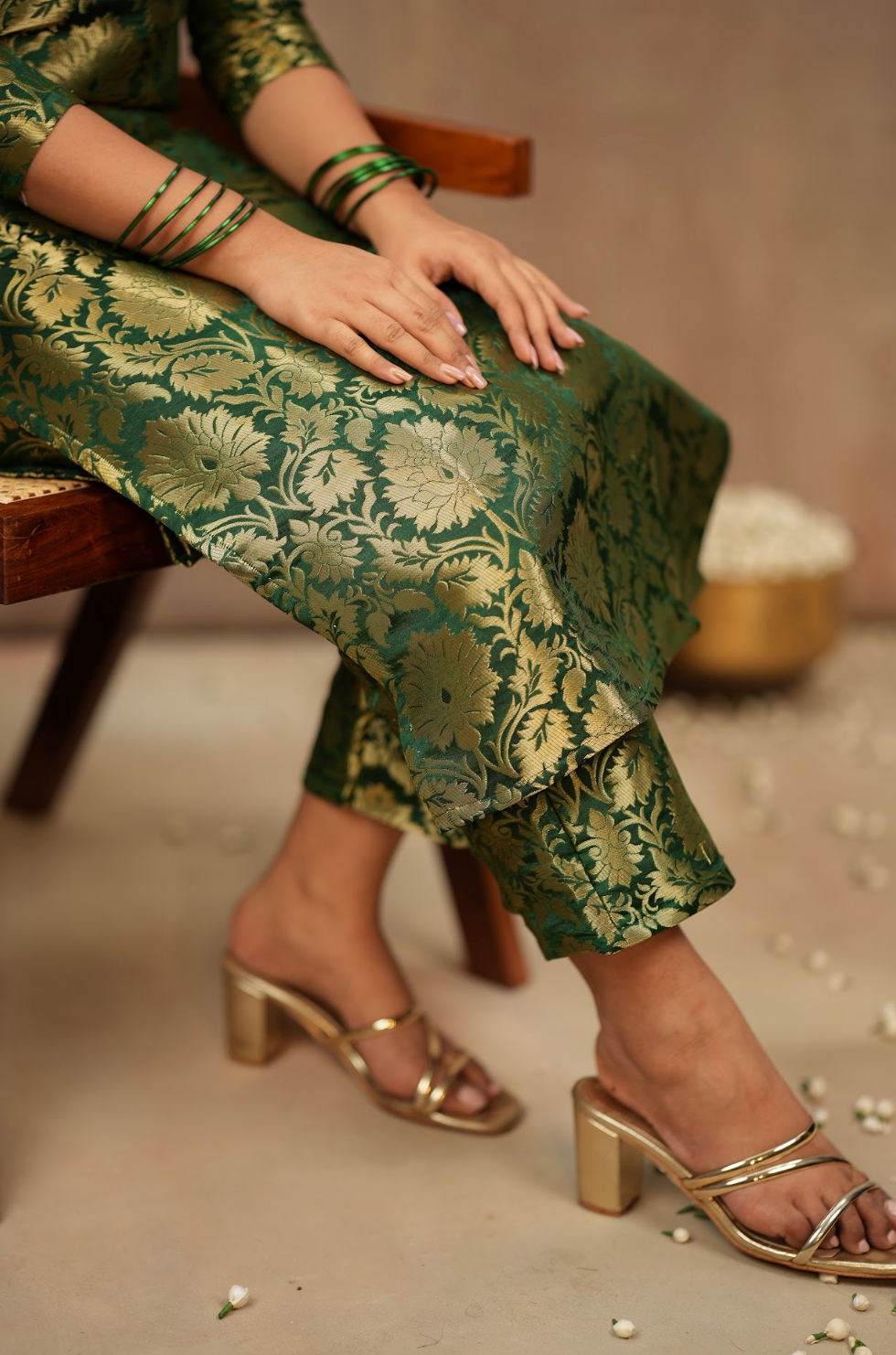 Harshvi – Emerald Banarasi Brocade Suit Set