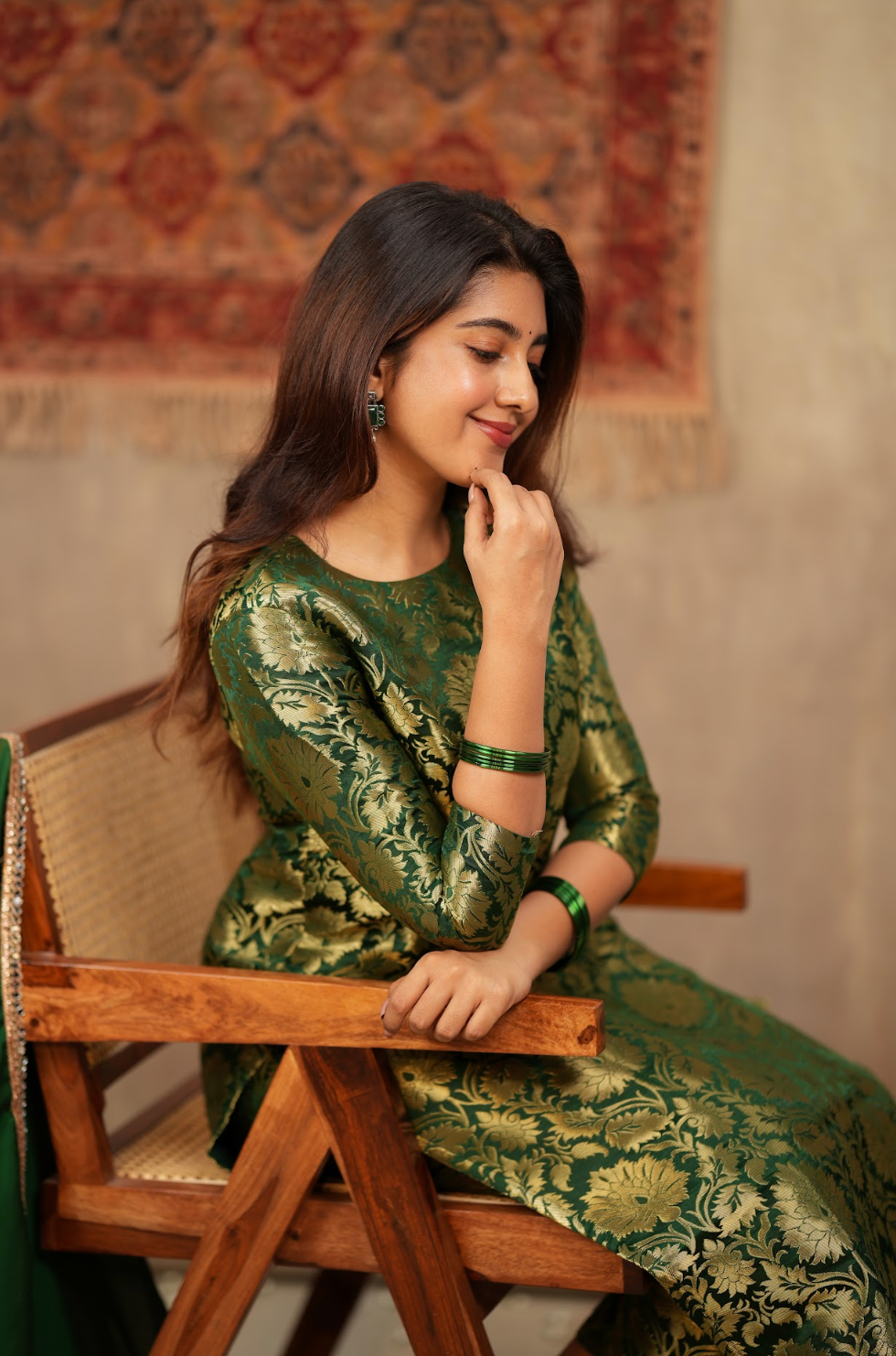 Harshvi – Emerald Banarasi Brocade Suit Set