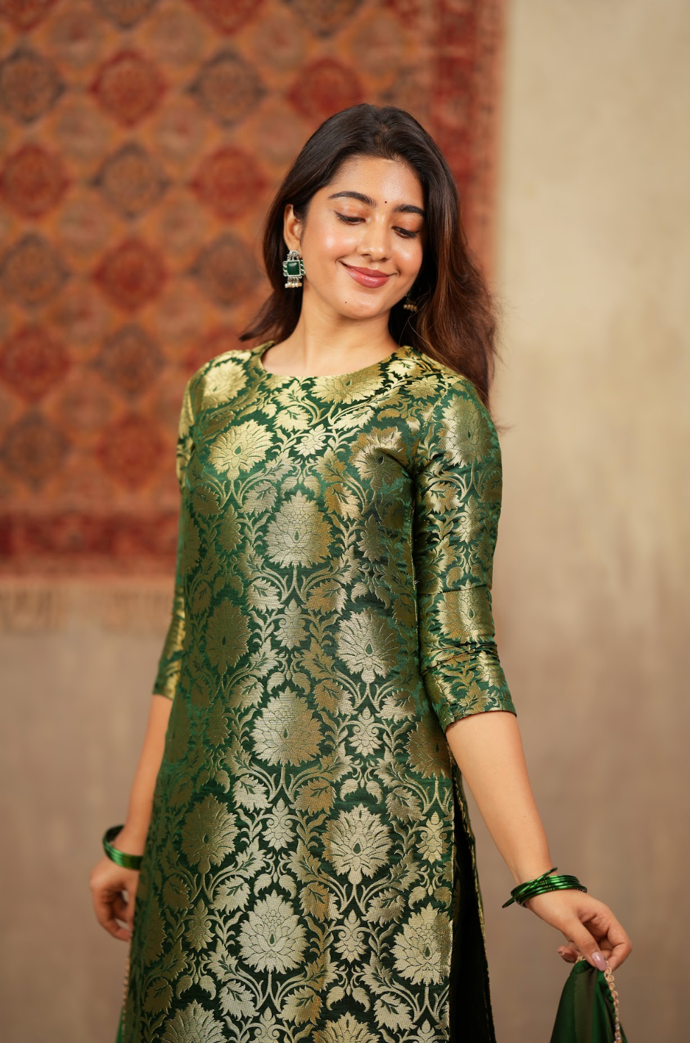 Harshvi – Emerald Banarasi Brocade Suit Set