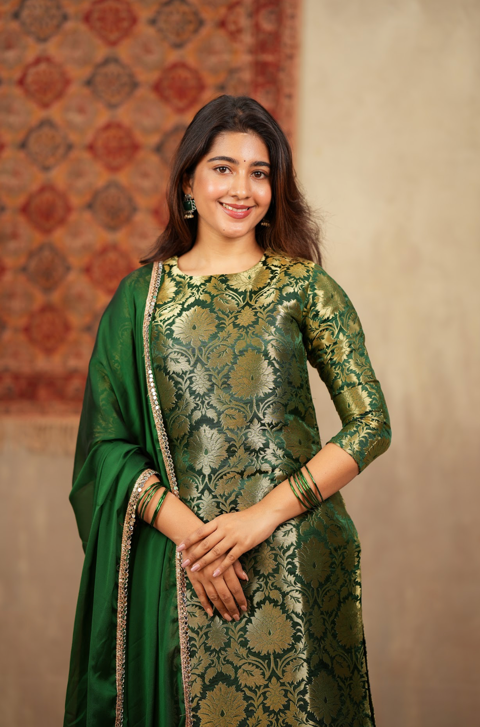 Harshvi – Emerald Banarasi Brocade Suit Set