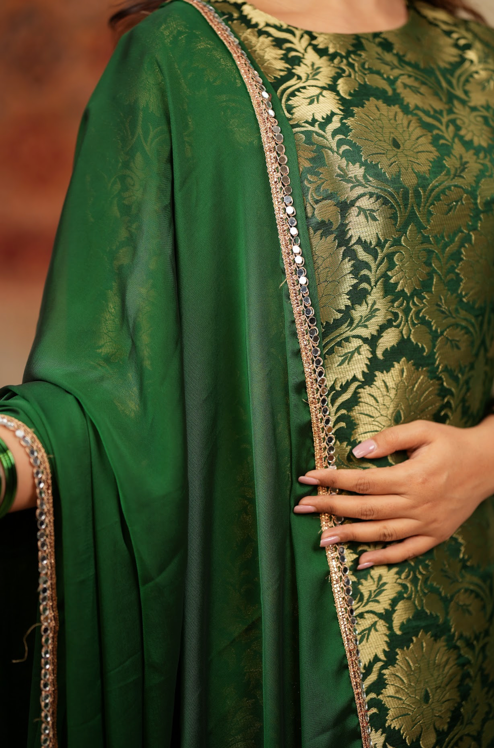 Harshvi – Emerald Banarasi Brocade Suit Set