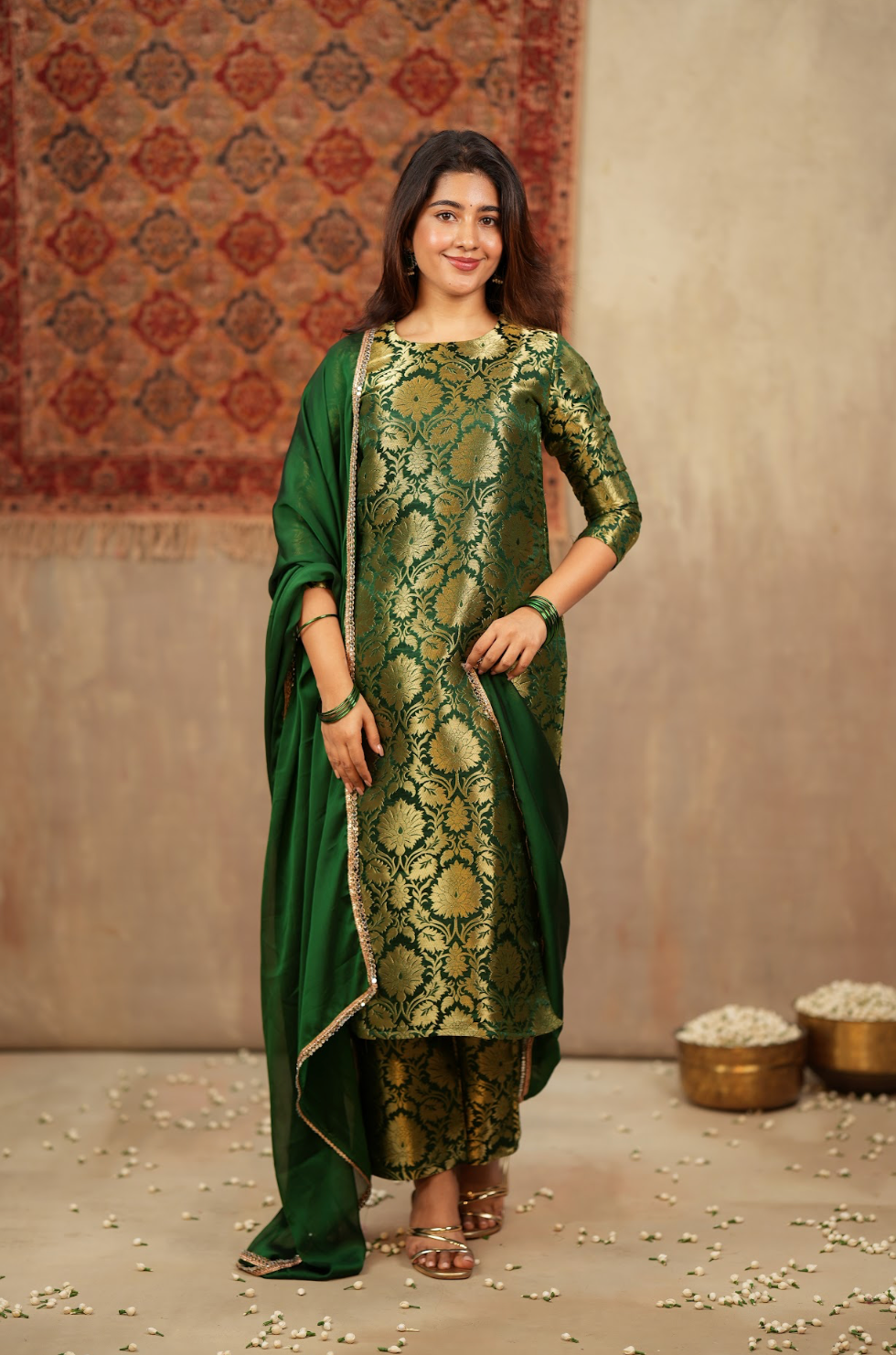 Harshvi – Emerald Banarasi Brocade Suit Set