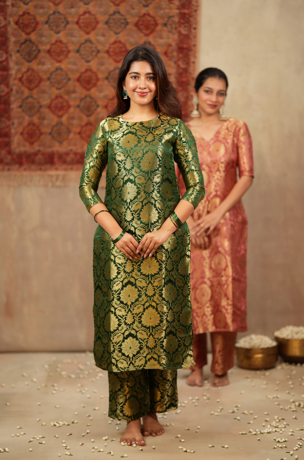 Harshvi – Emerald Banarasi Brocade Suit Set