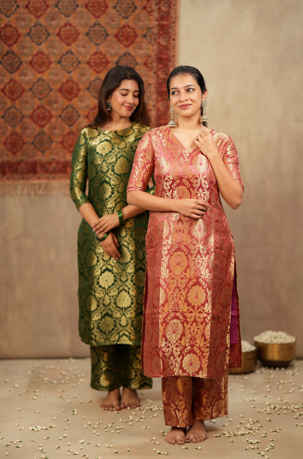 Harshvi – Dusty Pink Banarasi Brocade Suit Set