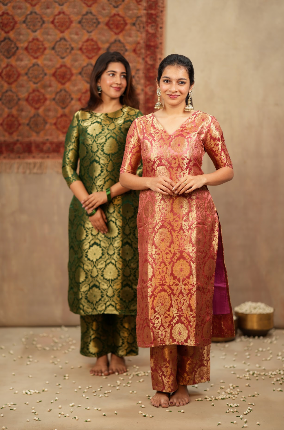 Harshvi – Dusty Pink Banarasi Brocade Suit Set