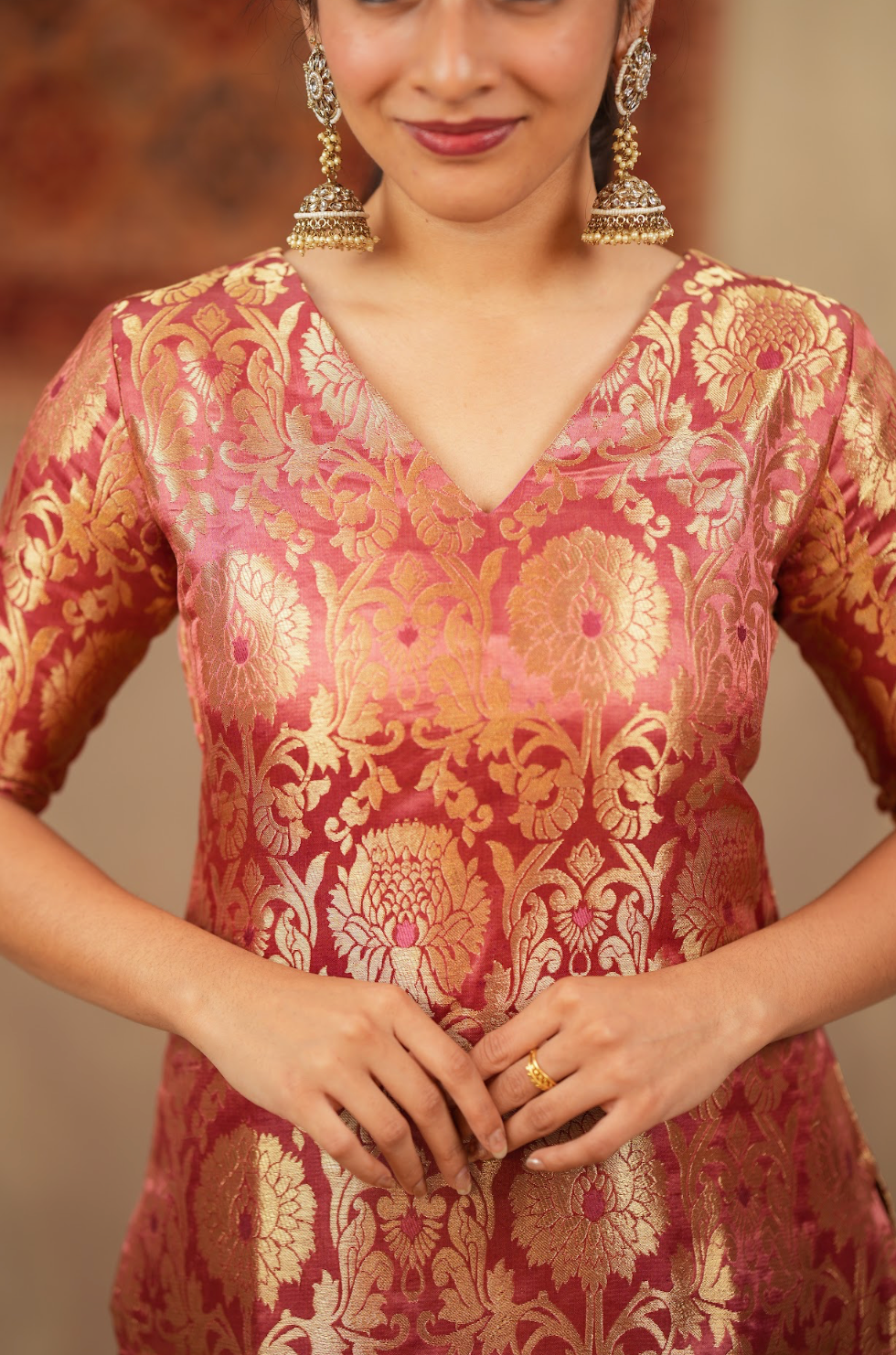 Harshvi – Dusty Pink Banarasi Brocade Suit Set