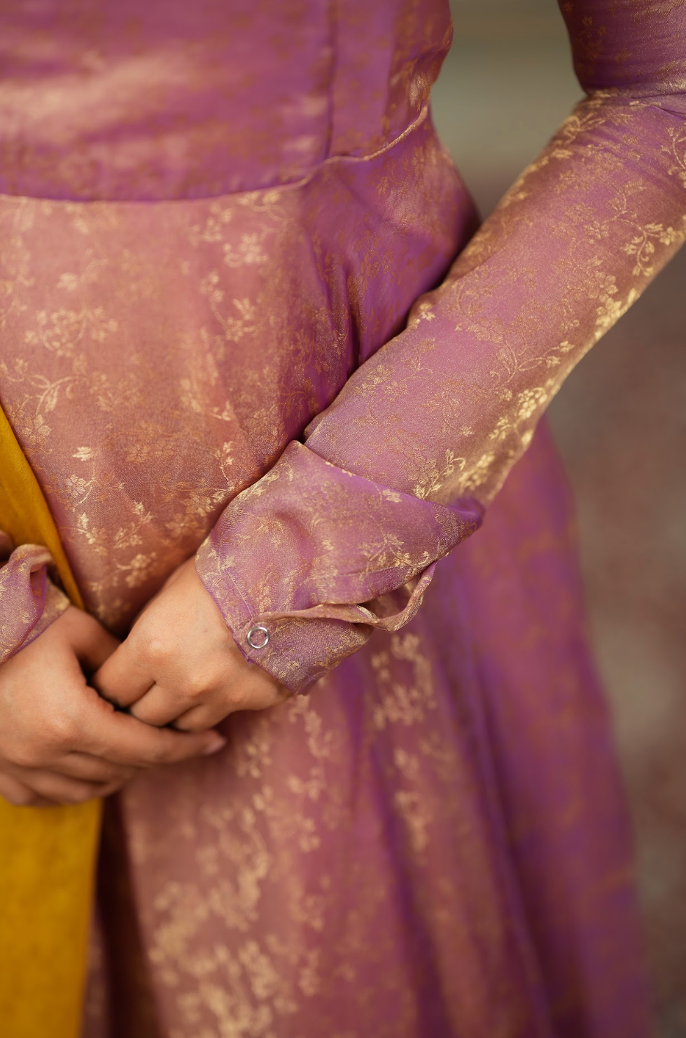 Kriya – Mauve Floral Tissue Silk Anarkali with Dupatta