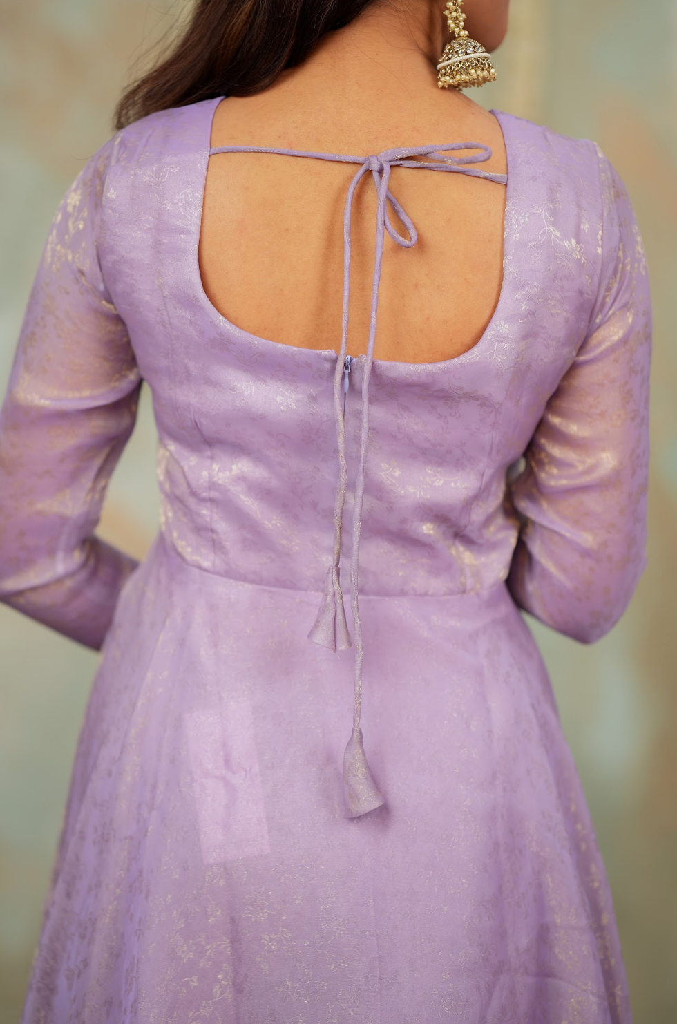 Kriya – Lilac Floral Tissue Silk Anarkali with Dupatta