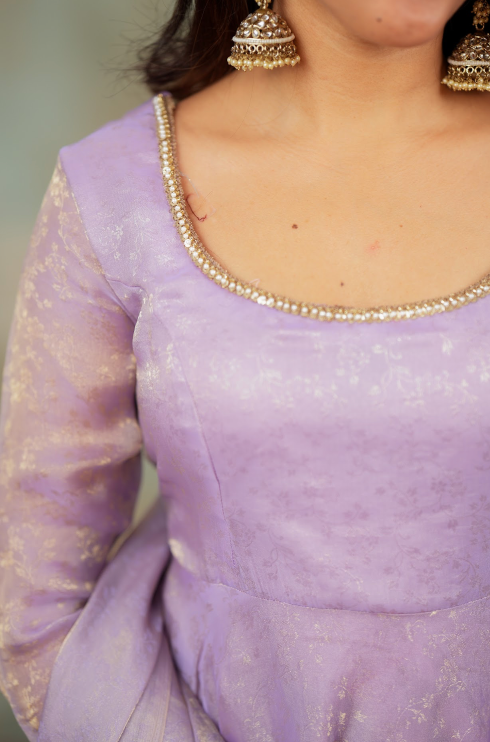 Kriya – Lilac Floral Tissue Silk Anarkali with Dupatta