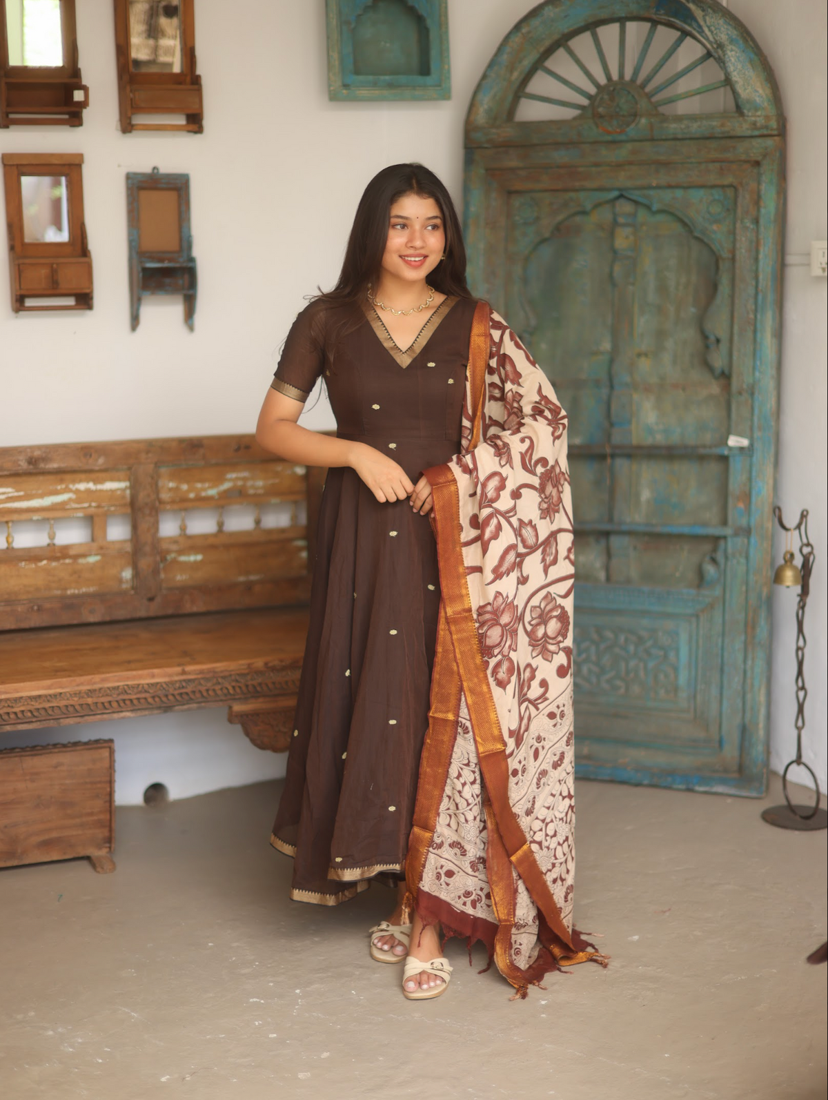 Vedha – Coffee Narayanpet Kalamkari Anarkali Suit