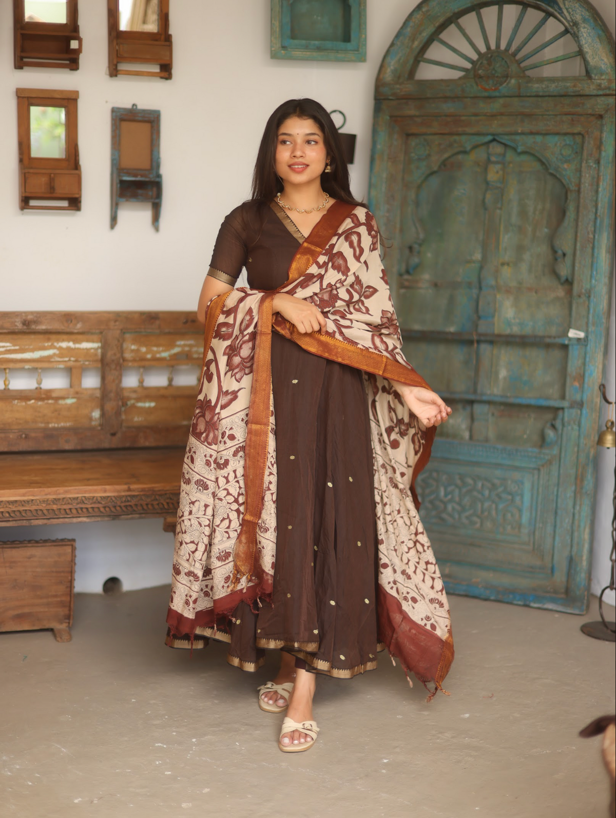 Vedha – Coffee Narayanpet Kalamkari Anarkali Suit