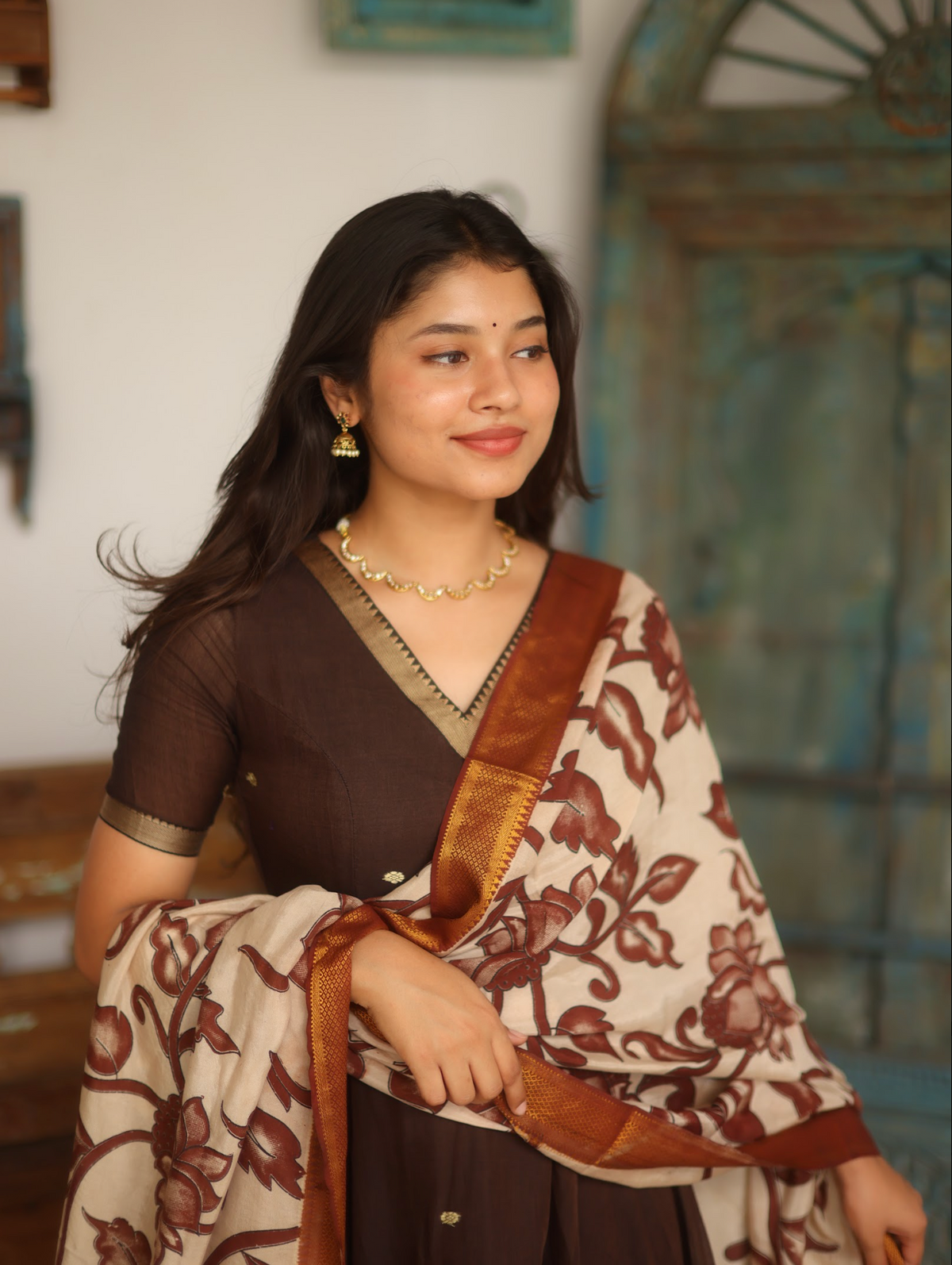 Vedha – Coffee Narayanpet Kalamkari Anarkali Suit