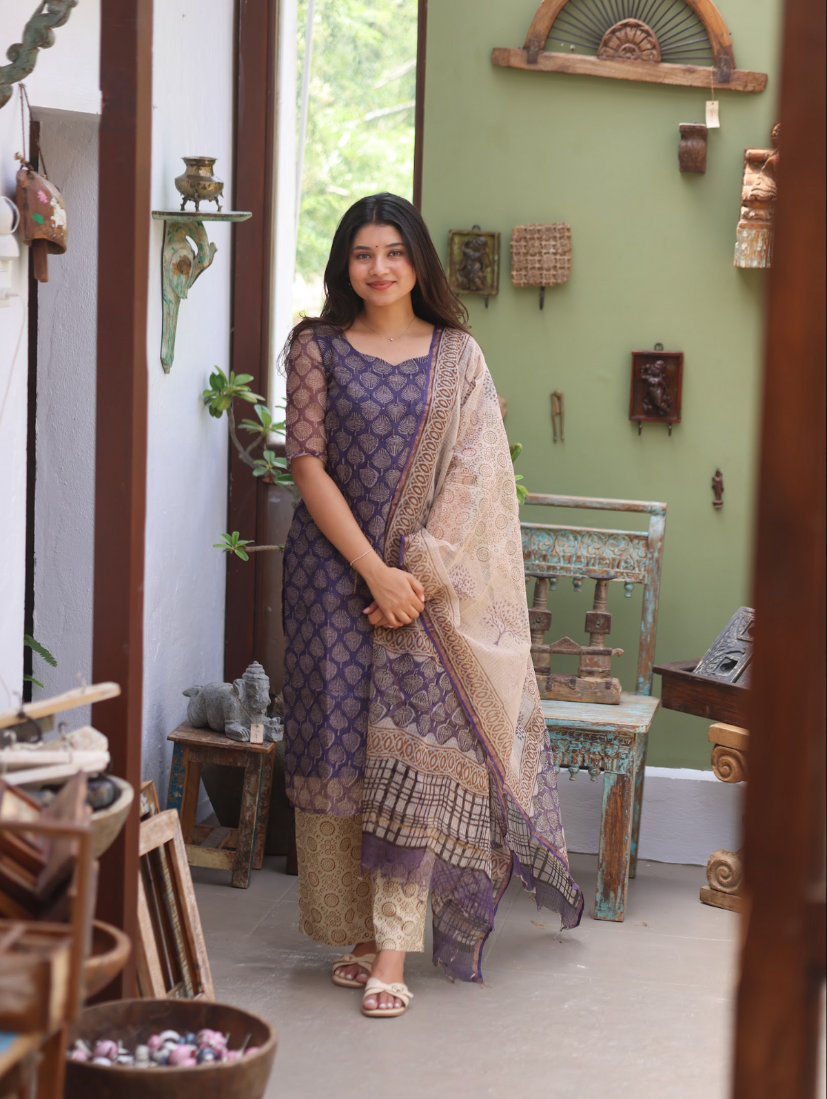 Pranati – Violet Paisley Kota Cotton Suit Set