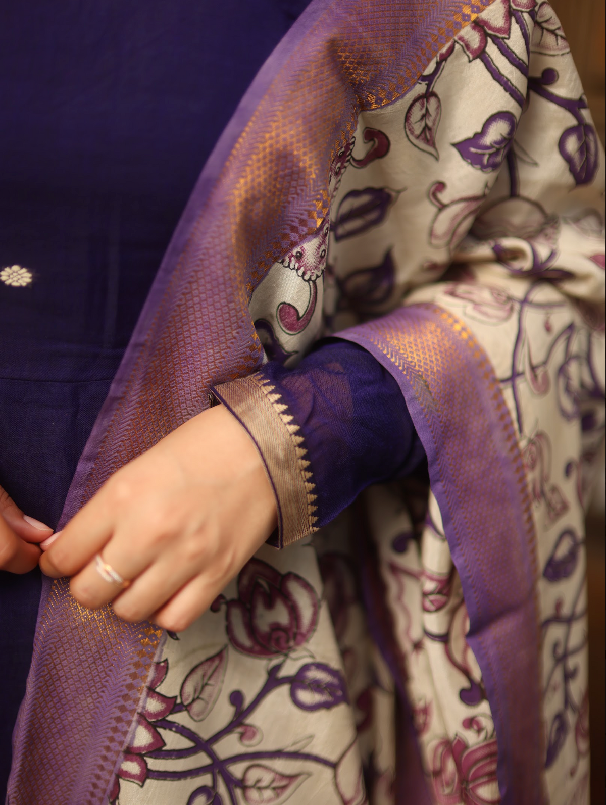 Vedha – Violet Narayanpet Anarkali with Kalamkari Dupatta