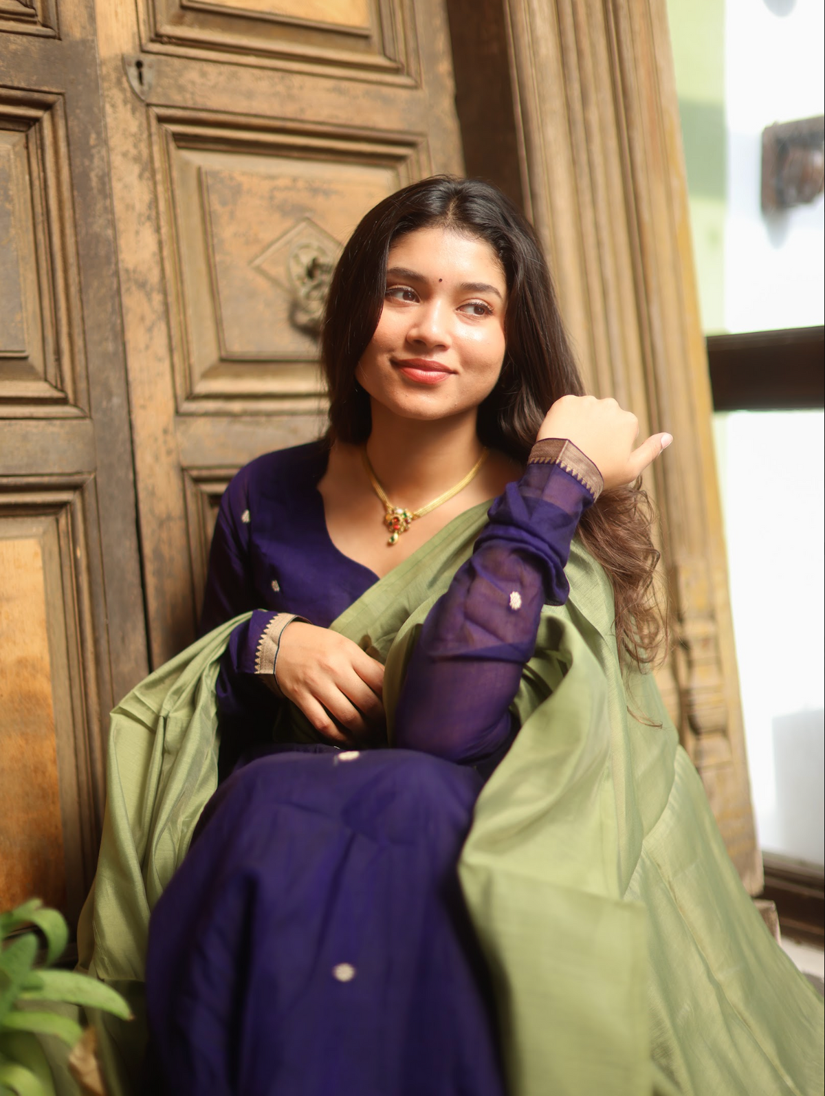 Vedha – Violet Narayanpet Anarkali Suit with Solid Dupatta
