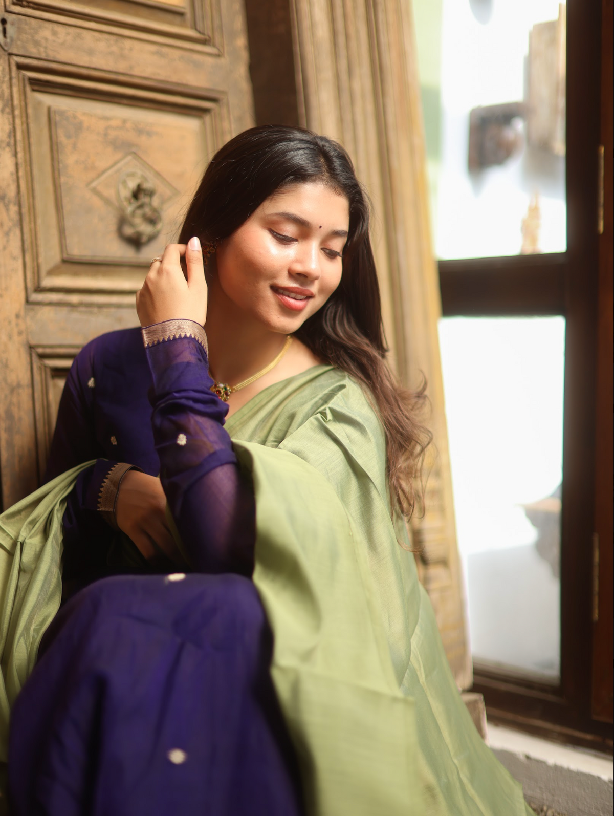 Vedha – Violet Narayanpet Anarkali Suit with Solid Dupatta