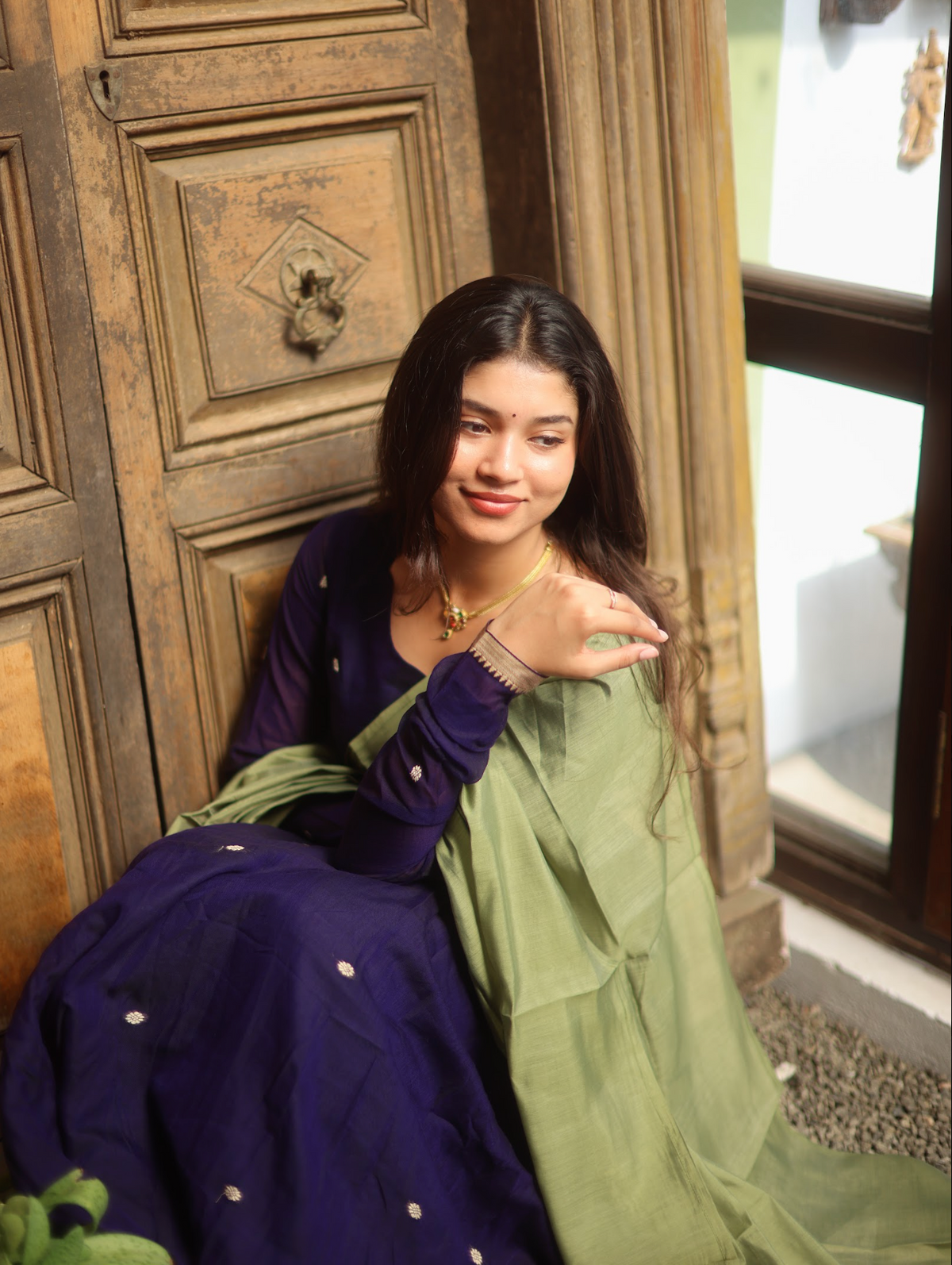 Vedha – Violet Narayanpet Anarkali Suit with Solid Dupatta