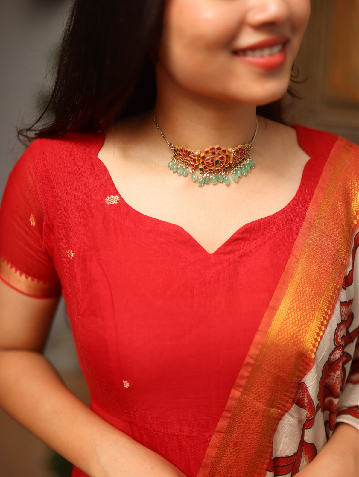 Vedha – Crimson Red Narayanpet Kalamkari Anarkali Suit