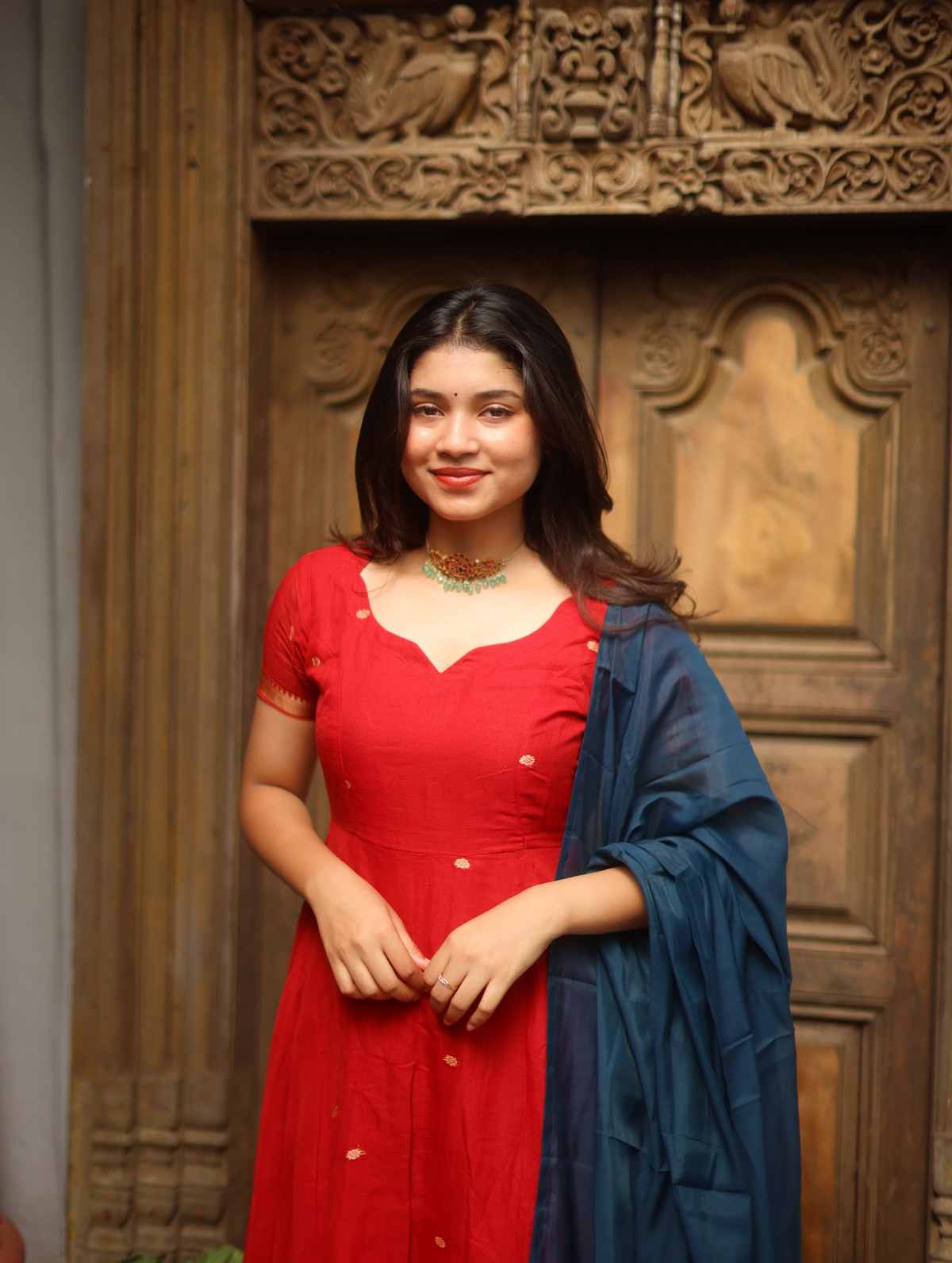 Vedha – Crimson Narayanpet Handloom Anarkali Suit