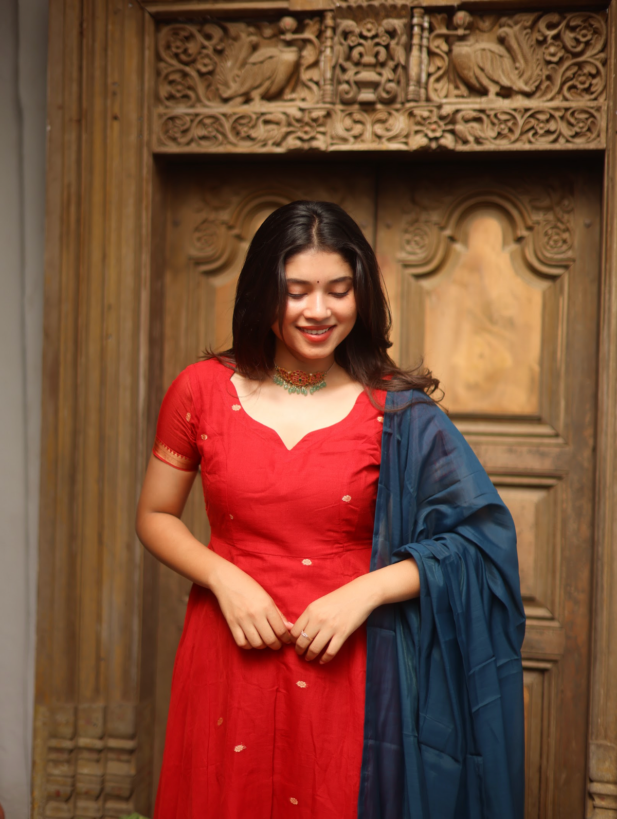 Vedha – Crimson Narayanpet Handloom Anarkali Suit