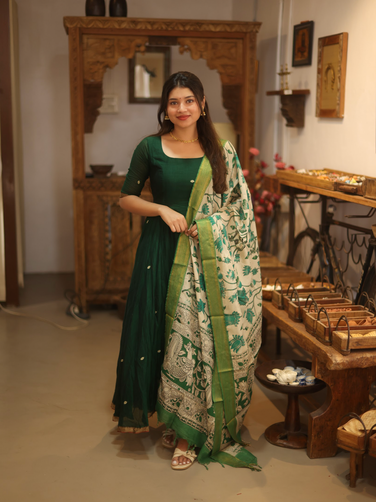 Vedha – Green Narayanpet Kalamkari Anarkali Suit