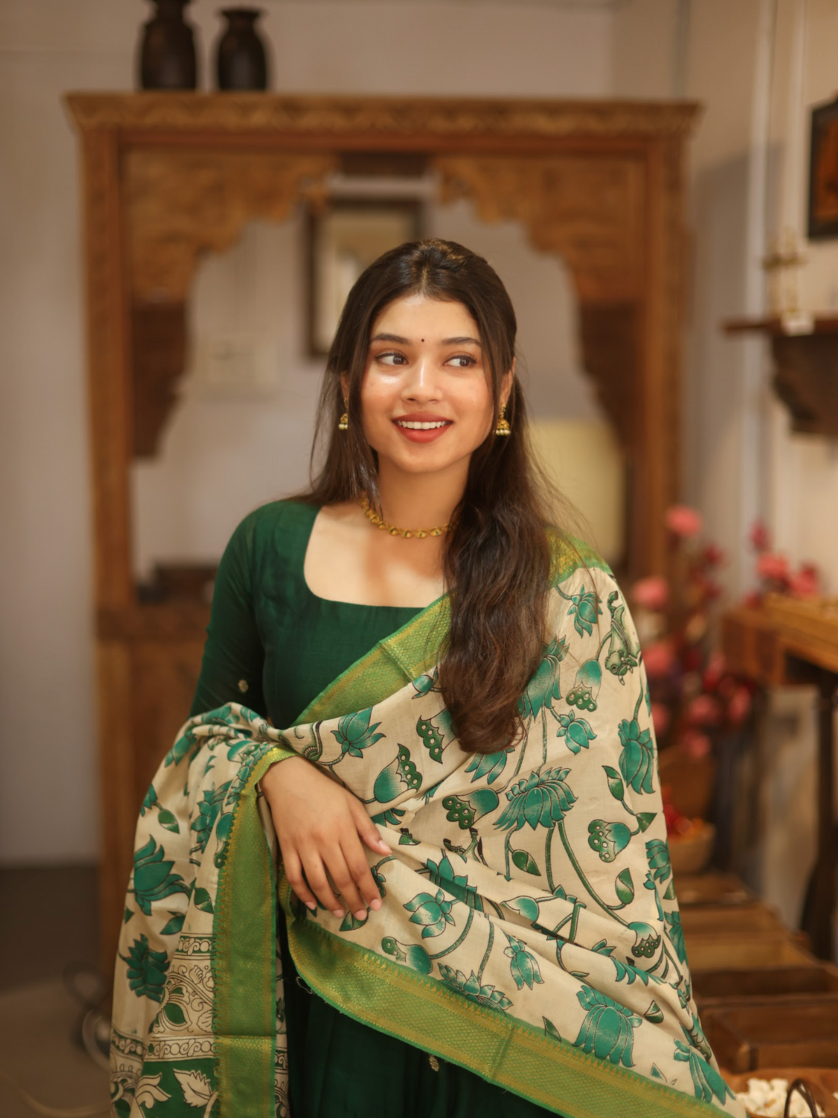 Vedha – Green Narayanpet Kalamkari Anarkali Suit