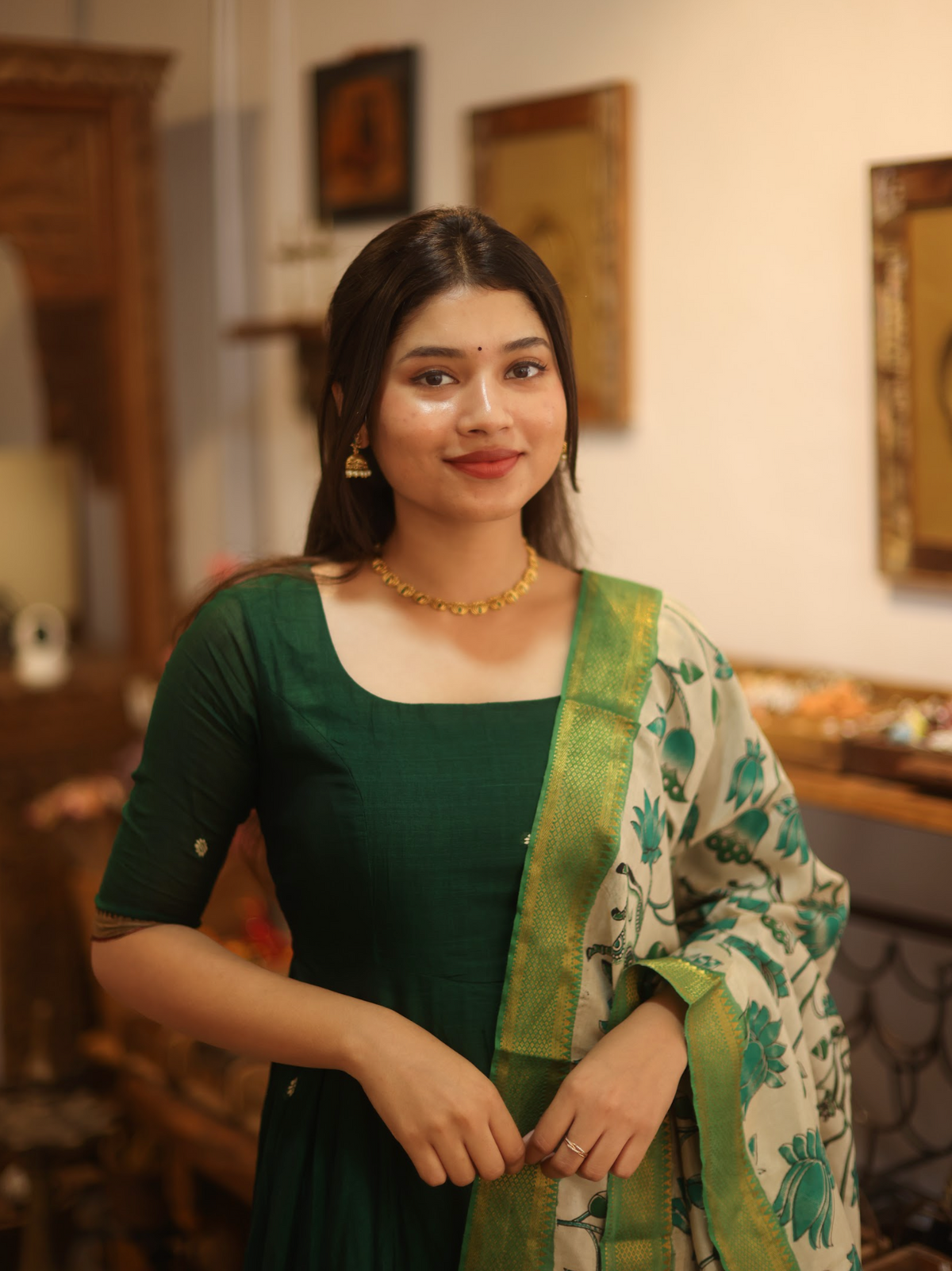 Vedha – Green Narayanpet Kalamkari Anarkali Suit