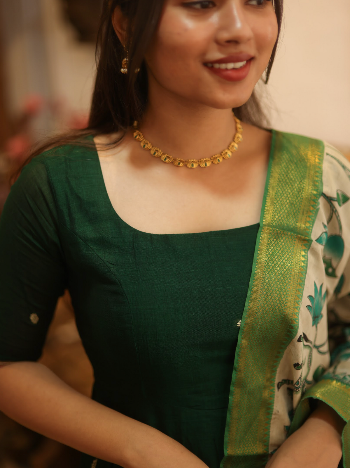Vedha – Green Narayanpet Kalamkari Anarkali Suit