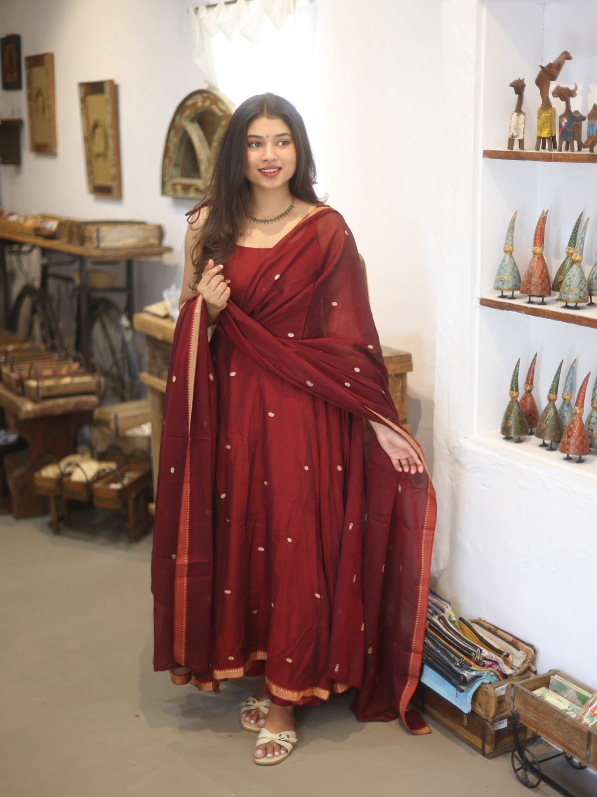 Vedha – Monotone Maroon Narayanpet Anarkali Suit