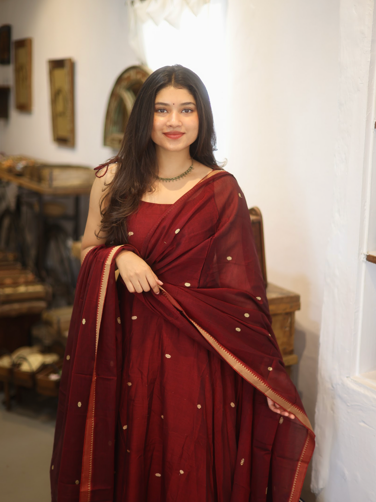 Vedha – Monotone Maroon Narayanpet Anarkali Suit