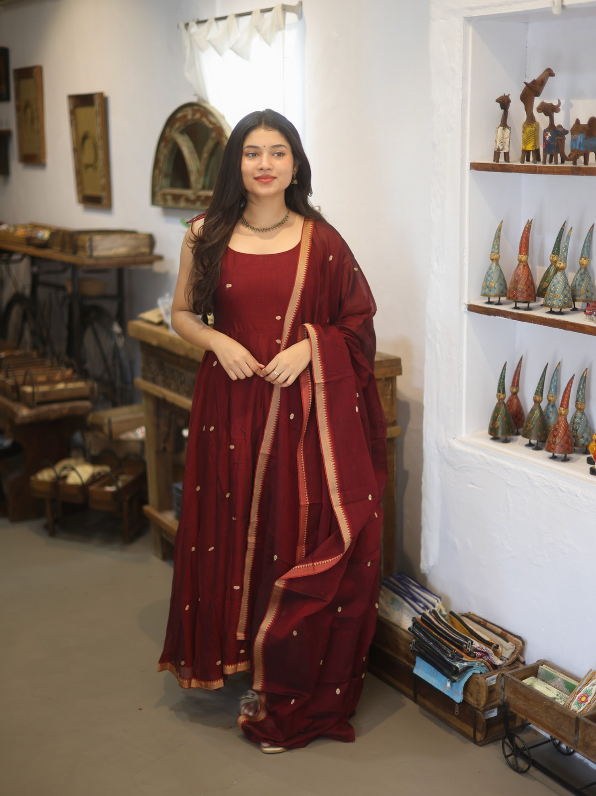 Vedha – Monotone Maroon Narayanpet Anarkali Suit