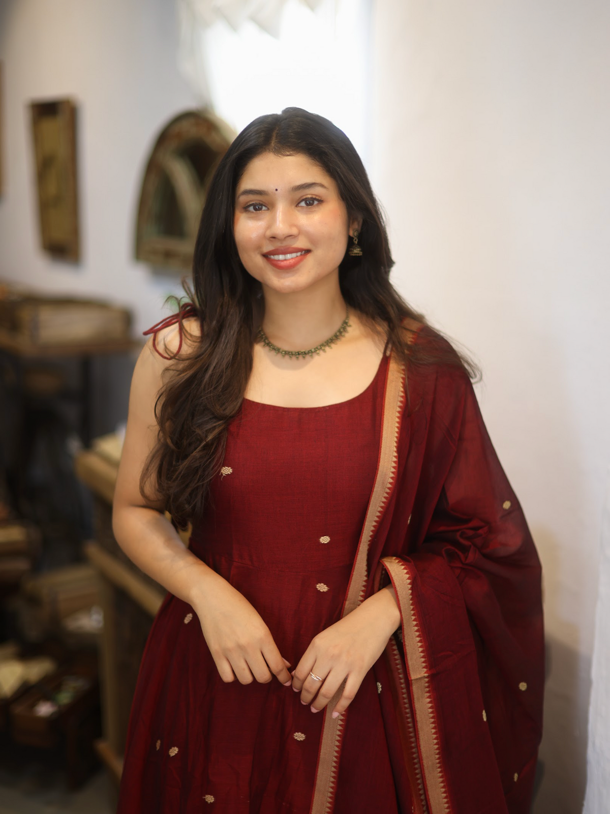 Vedha – Monotone Maroon Narayanpet Anarkali Suit