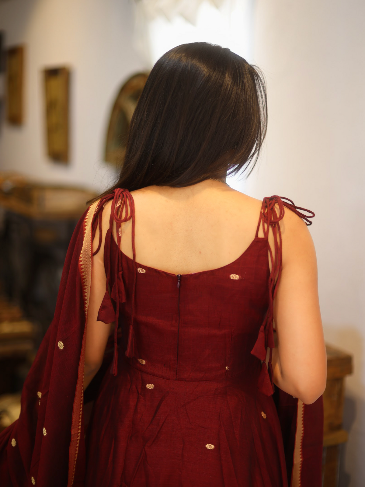 Vedha – Monotone Maroon Narayanpet Anarkali Suit