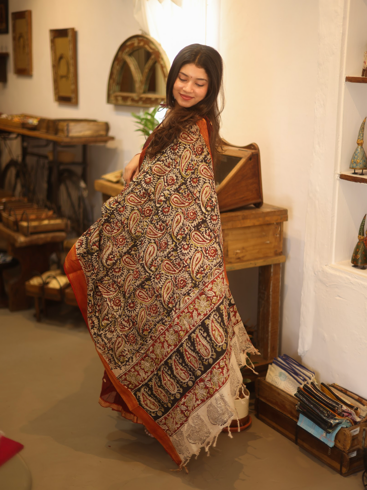 Vedha – Maroon Narayanpet Kalamkari Fusion Anarkali Suit