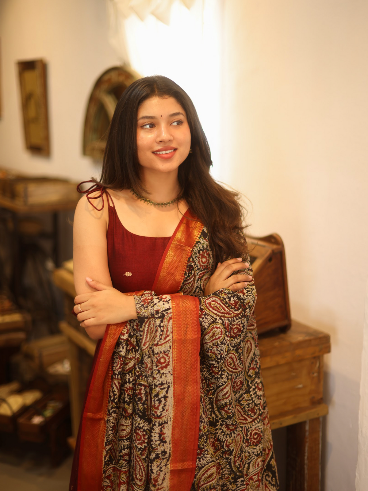 Vedha – Maroon Narayanpet Kalamkari Fusion Anarkali Suit