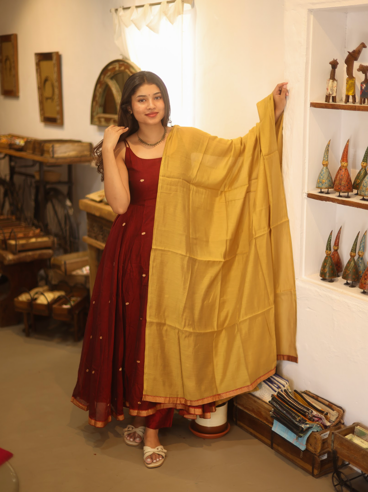 Vedha – Mustard & Maroon Narayanpet Anarkali Suit