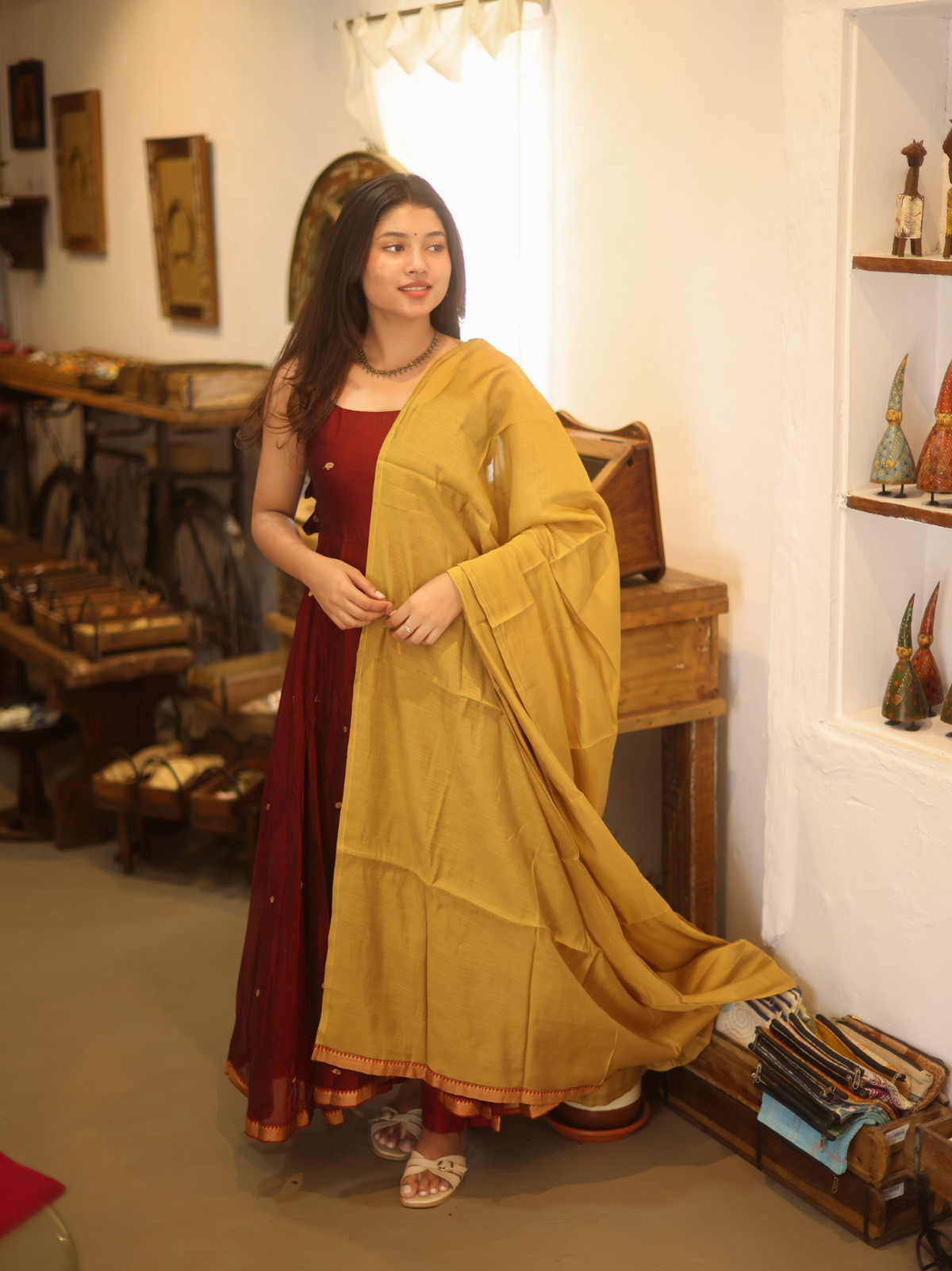 Vedha – Mustard & Maroon Narayanpet Anarkali Suit