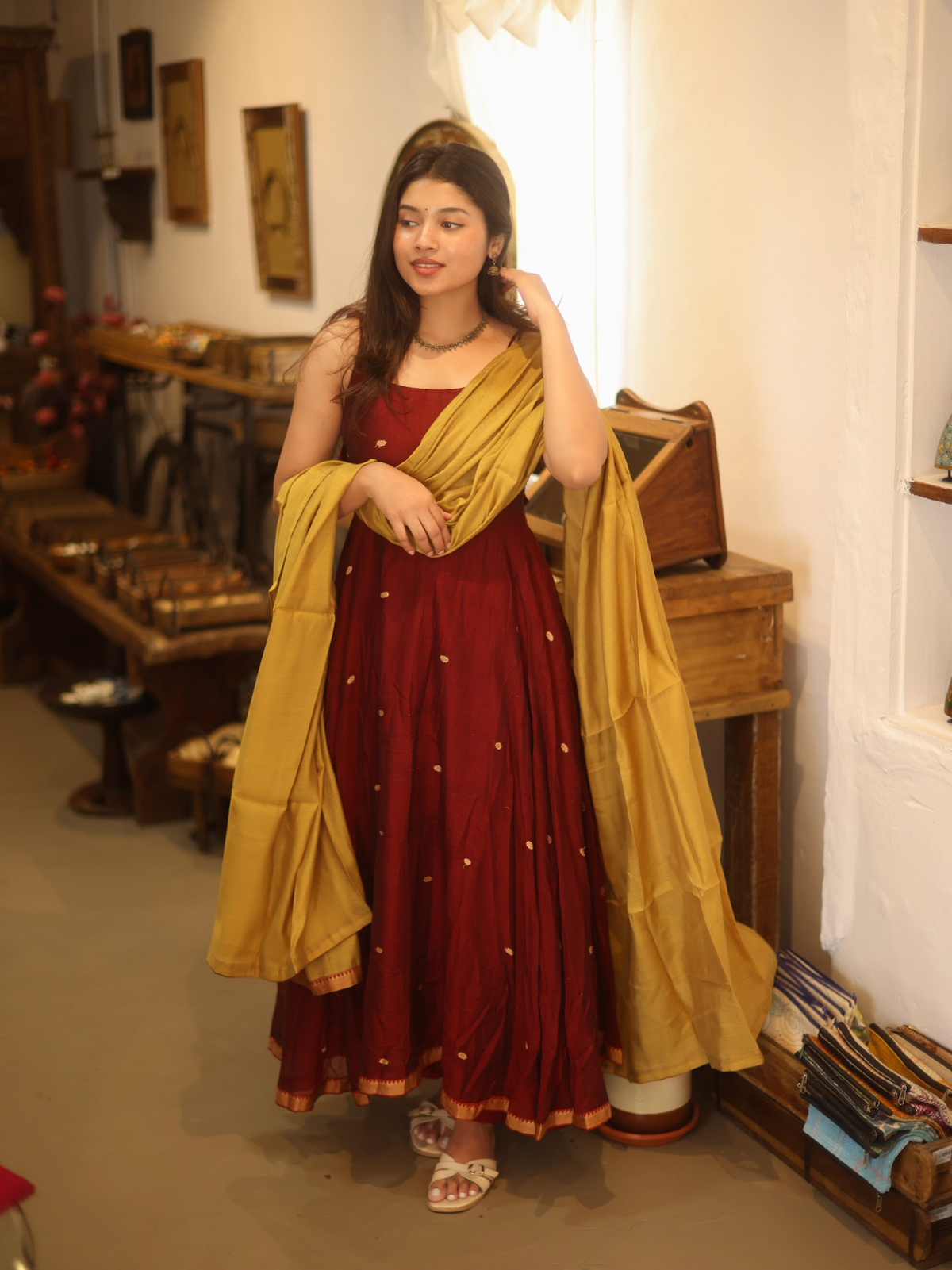 Vedha – Mustard & Maroon Narayanpet Anarkali Suit