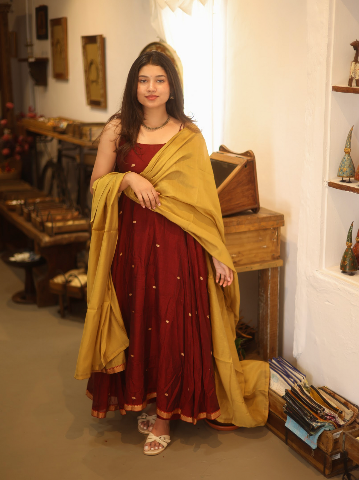 Vedha – Mustard & Maroon Narayanpet Anarkali Suit